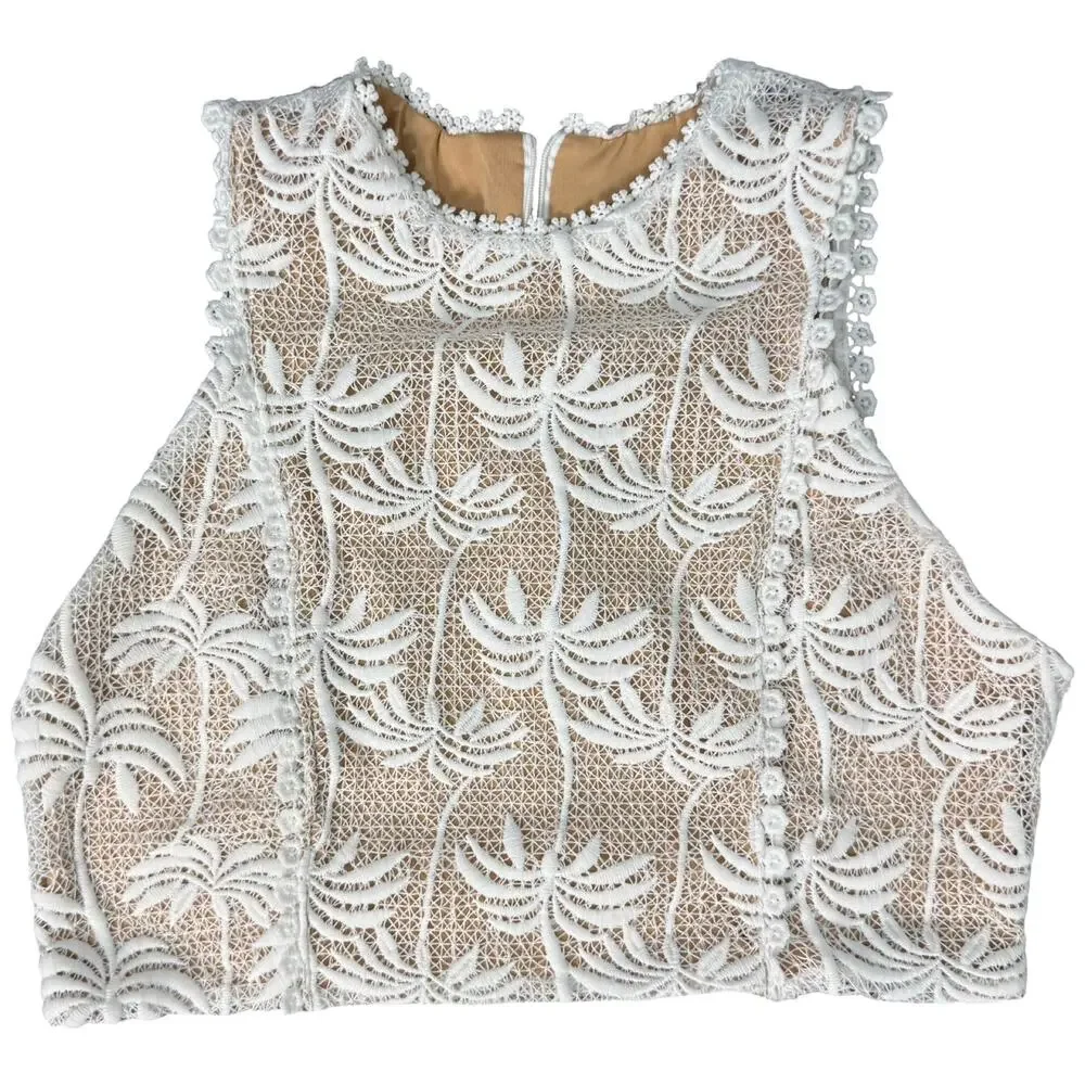 Pink Lemonade White Nude Palm Tree Pineappele Lace Crop Top Midi Skirt Set sz M - Picture 16 of 16